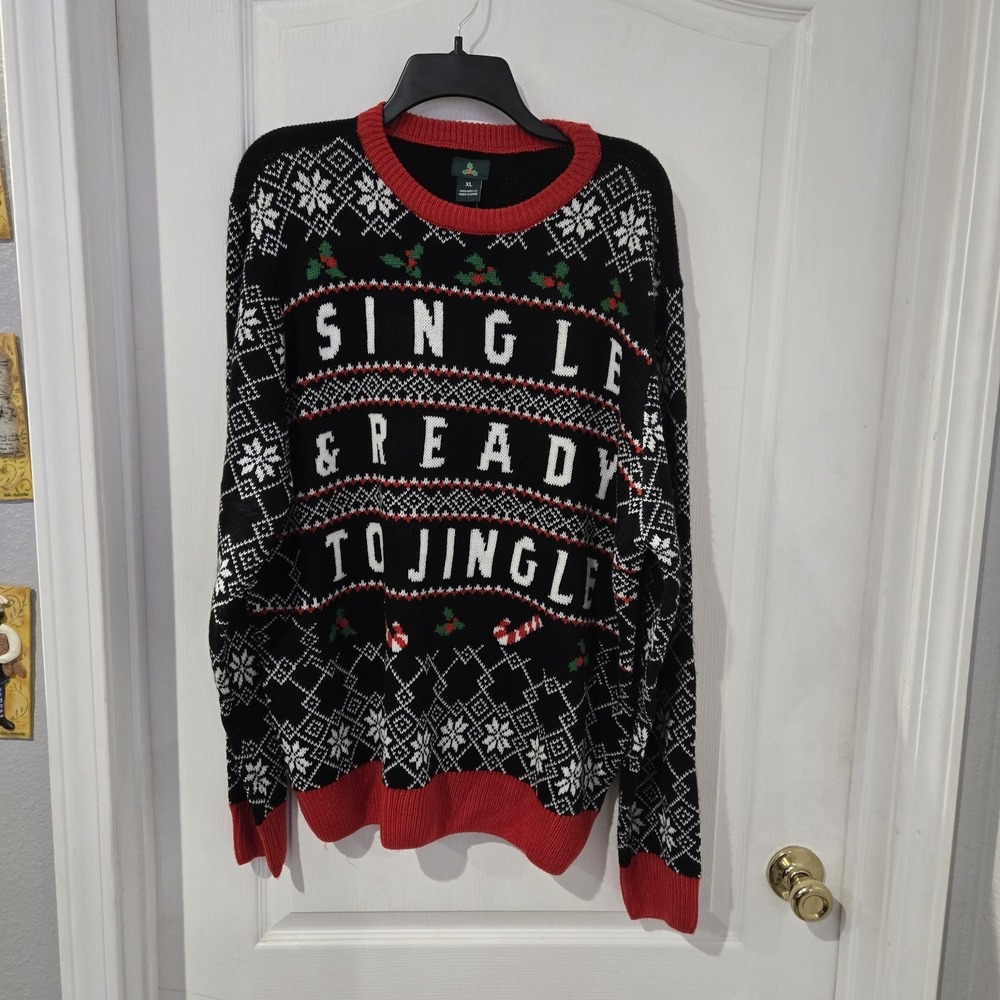 Ugly Christmas Sweater‎ XL NWT Red Black Single Ready Jingle Party Holiday